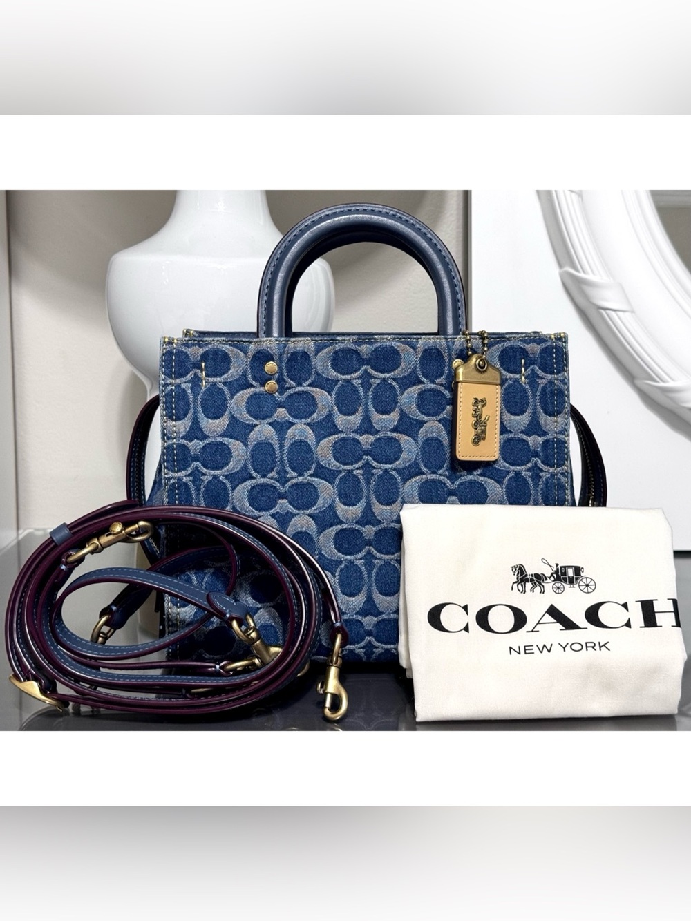 COACH‎ Rogue Bag 25 In Signature Denim, BRASS/ BLUE - Picture 2 of 9